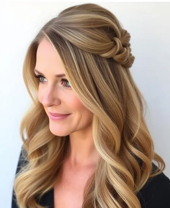 25 Chic & Elegant Spring Hairstyles for Women Over 50 13 Half-Up, Half-Down Style