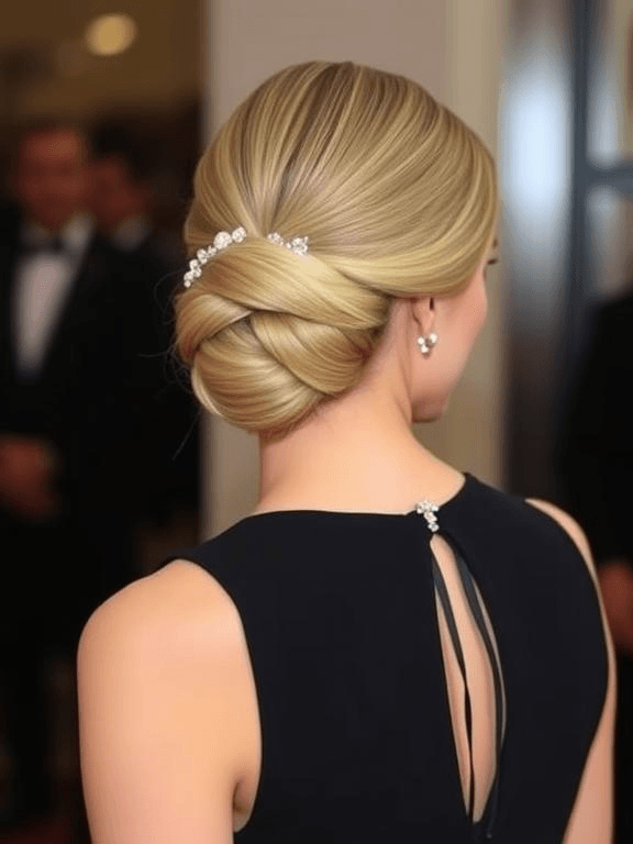 25 Elegant Prom Hairstyles for Medium-Length Hair: Stylish Ideas to Shine on Your Big Night 30 Sophisticated French twist updo with a smooth finish and a subtle hair accessory