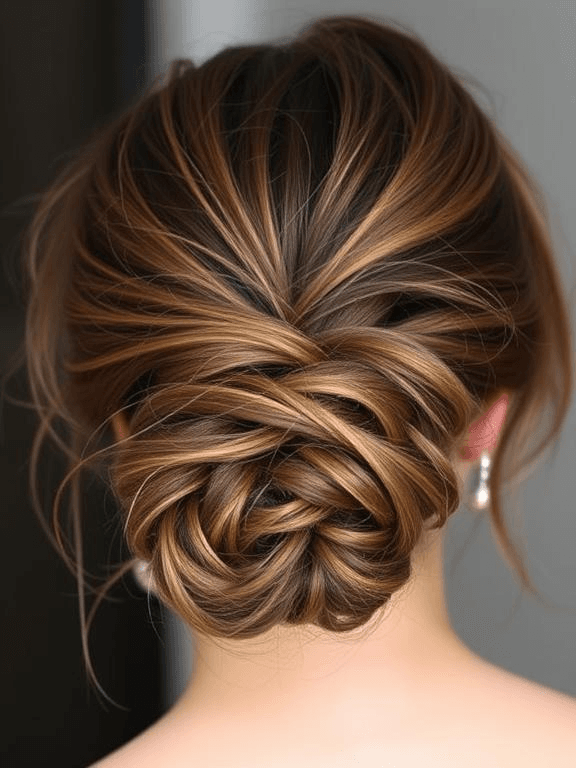 25 Elegant Prom Hairstyles for Medium-Length Hair: Stylish Ideas to Shine on Your Big Night 35 Messy low bun with soft tendrils framing the face, creating a relaxed yet sophisticated look.