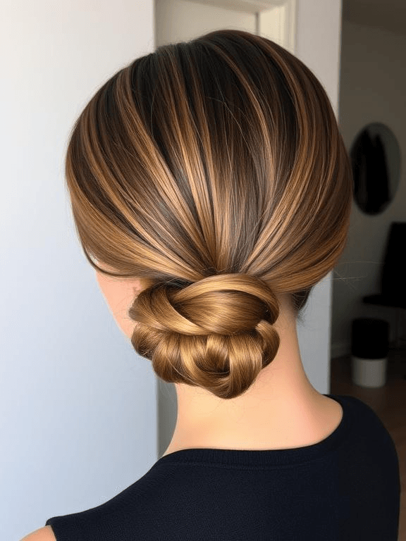 25 Elegant Prom Hairstyles for Medium-Length Hair: Stylish Ideas to Shine on Your Big Night 52 Minimalist low bun with middle part for prom.