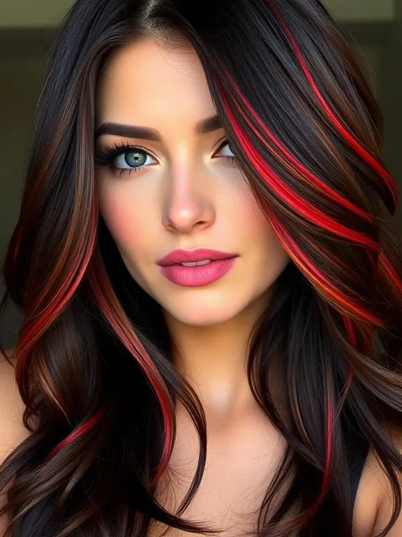 20 Summer Hair Colors for Brunettes: Glow Up with These Gorgeous Shades 12 Dark brown hair with bold red streaks.