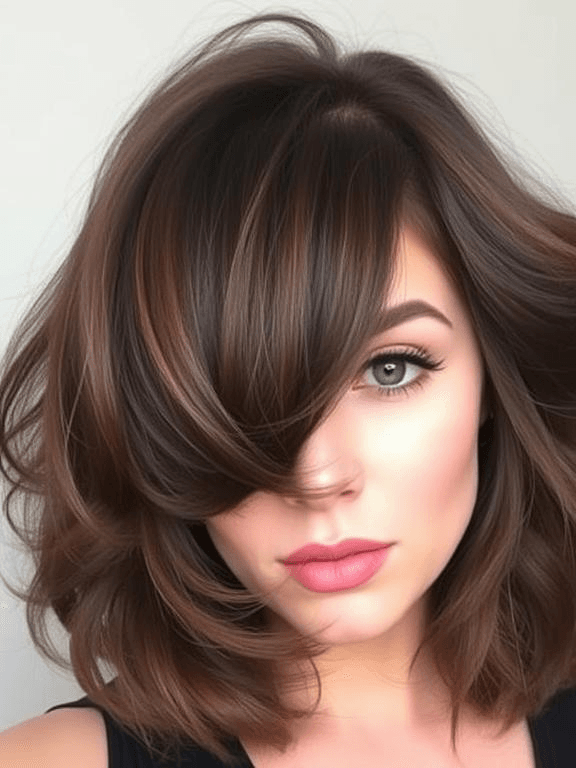 17 Bangs Covering One Eye Hairstyle Ideas: Inspiring Looks to Try Today 15 Voluminous bangs are styled over one eye for a dramatic and bold look.