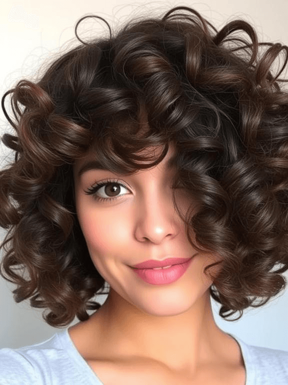 17 Bangs Covering One Eye Hairstyle Ideas: Inspiring Looks to Try Today 16 Curly bangs naturally cascade over one eye for a playful and voluminous look.