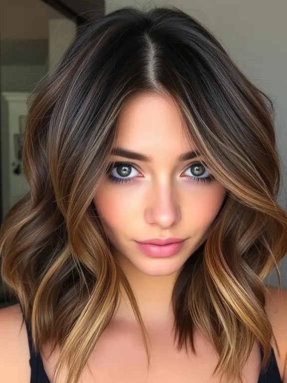 20 Summer Hair Colors for Brunettes: Glow Up with These Gorgeous Shades 4 Dark brown hair with caramel streaks.