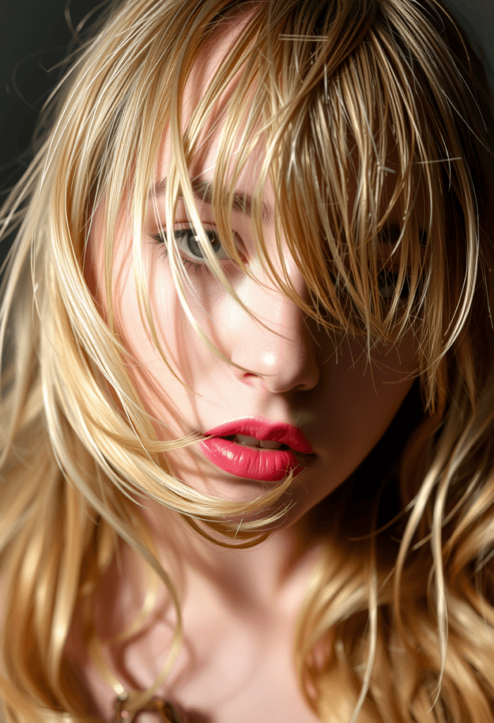 17 Bangs Covering One Eye Hairstyle Ideas: Inspiring Looks to Try Today 4 Wispy bangs gently covering one eye for a soft look.