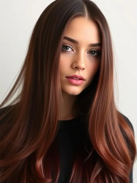 20 Summer Hair Colors for Brunettes: Glow Up with These Gorgeous Shades 9 Dark brown hair with mahogany-red tones.