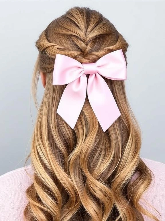 25 Gorgeous Spring Hairstyles for Long Hair to Try This Season 3 Half-Up Half-Down with a Bow