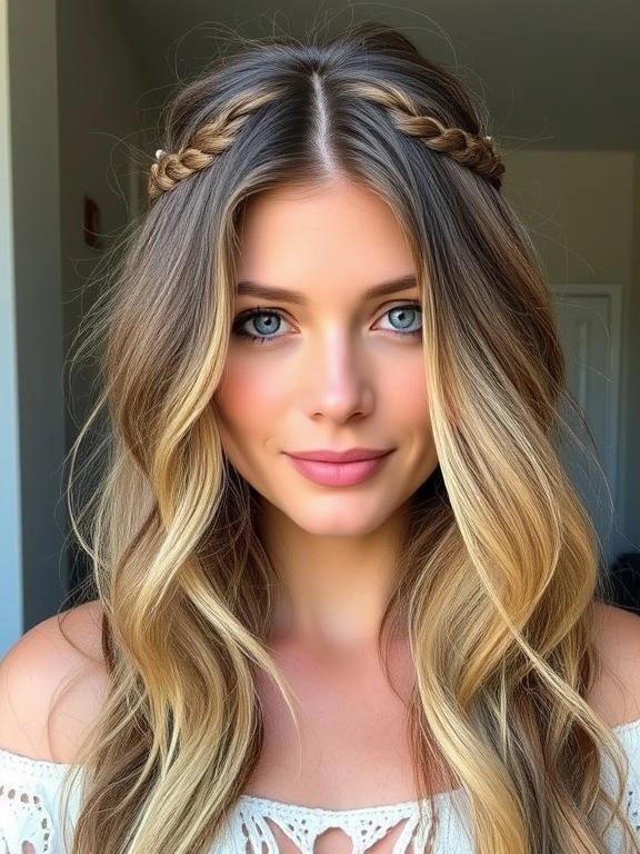 25 Gorgeous Spring Hairstyles for Long Hair to Try This Season 24 Loose Boho Waves with Small Braids
