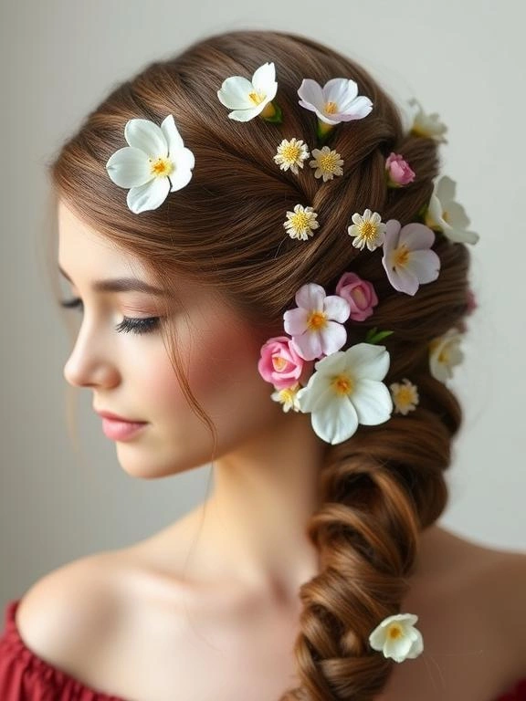 25 Gorgeous Spring Hairstyles for Long Hair to Try This Season 26 Flower-Embellished Hair
