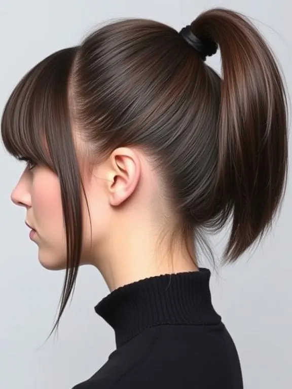 28 Stunning Fine Hair with Bangs Hairstyles: Creative Ideas to Add Volume and Style 14 Sleek High Ponytail with Blunt Bangs