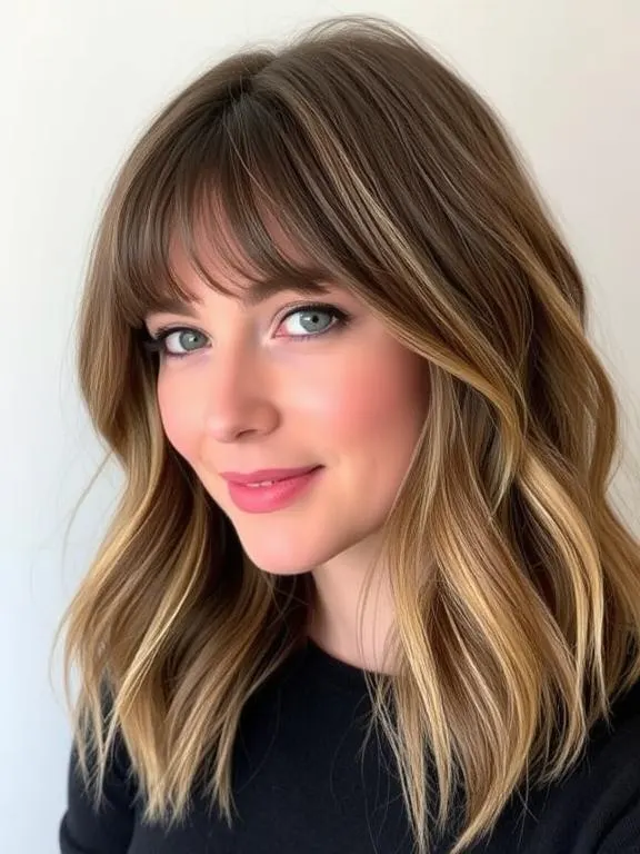 28 Stunning Fine Hair with Bangs Hairstyles: Creative Ideas to Add Volume and Style 7 Shoulder-Length Waves with Curtain Bangs