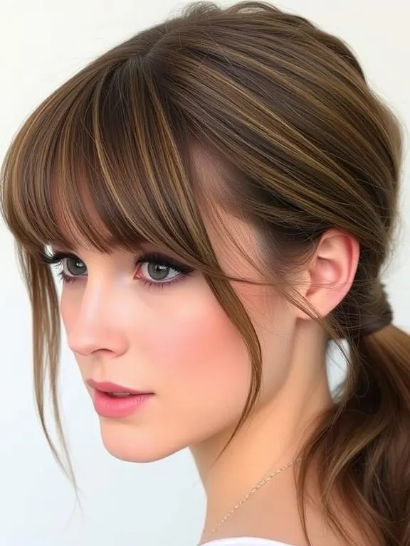 28 Stunning Fine Hair with Bangs Hairstyles: Creative Ideas to Add Volume and Style 10 Curtain Bangs with a Low Ponytail
