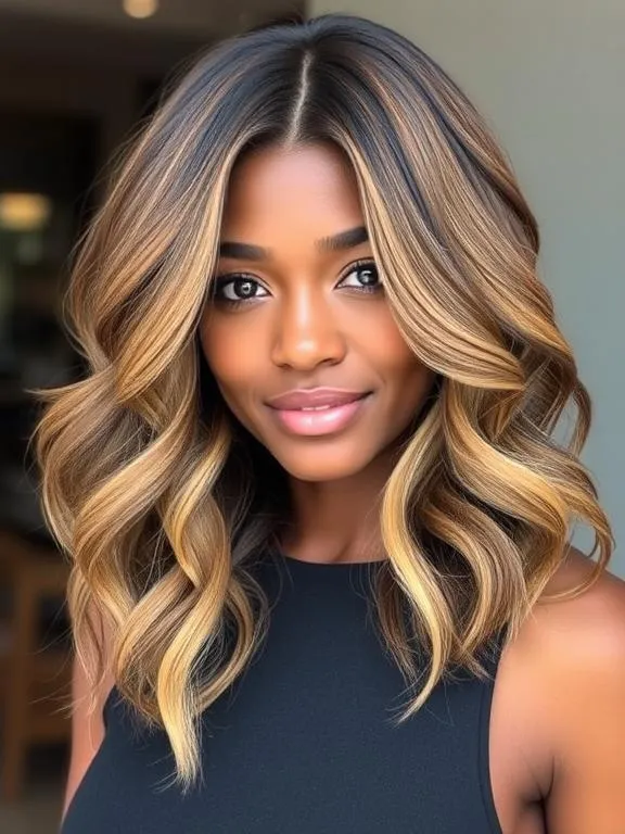 33 Gorgeous Hair Color Ideas for Brown Skin: Stunning Shades to Try Now 9 Woman with honey brown balayage, natural sun-kissed effect.