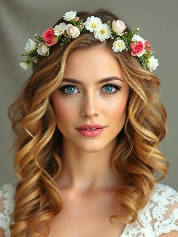 27 Breathtaking Summer Wedding Hairstyles: Find Your Perfect Bridal Look 19 Loose Curls with a Floral Crown