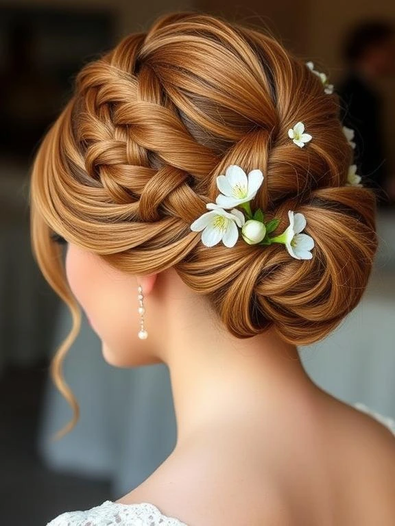 27 Breathtaking Summer Wedding Hairstyles: Find Your Perfect Bridal Look 3 Chic braided bun updo with intricate weaving.
