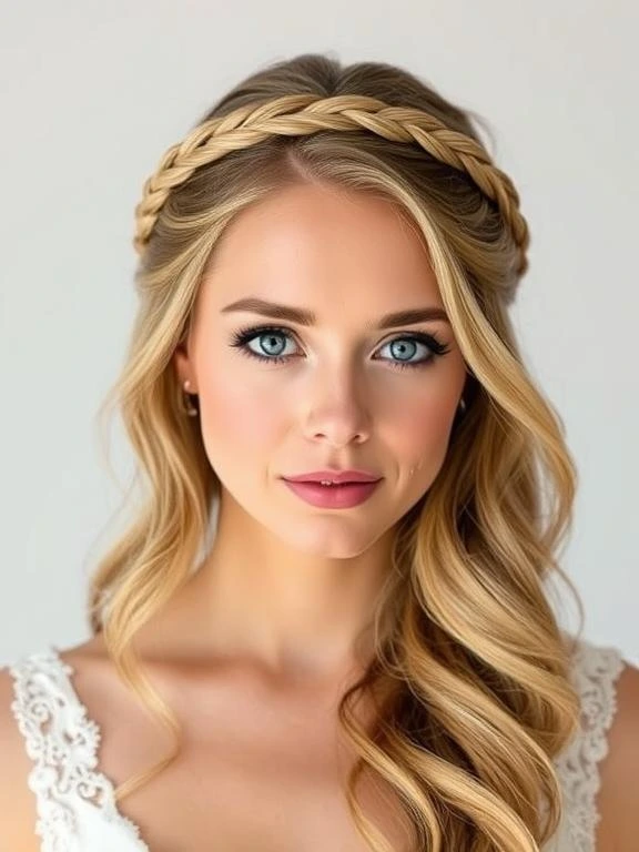27 Breathtaking Summer Wedding Hairstyles: Find Your Perfect Bridal Look 23 A soft, braided halo paired with flowing waves.