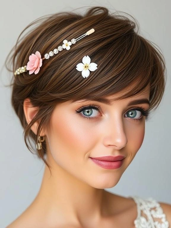 27 Summer Hairstyles for Short Hair: Effortless and Stylish Looks for Warm Days 28 Short Hair with Floral Pins