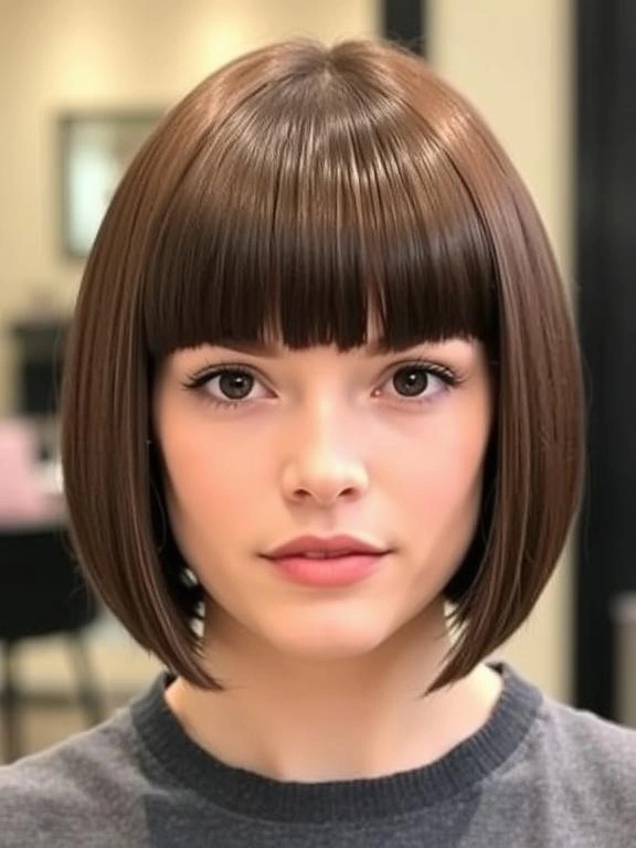 31 Chic Bob Hairstyles with Bangs Fresh Ideas for a Modern and Flattering Look 1 Classic Blunt Bob with Straight Bangs