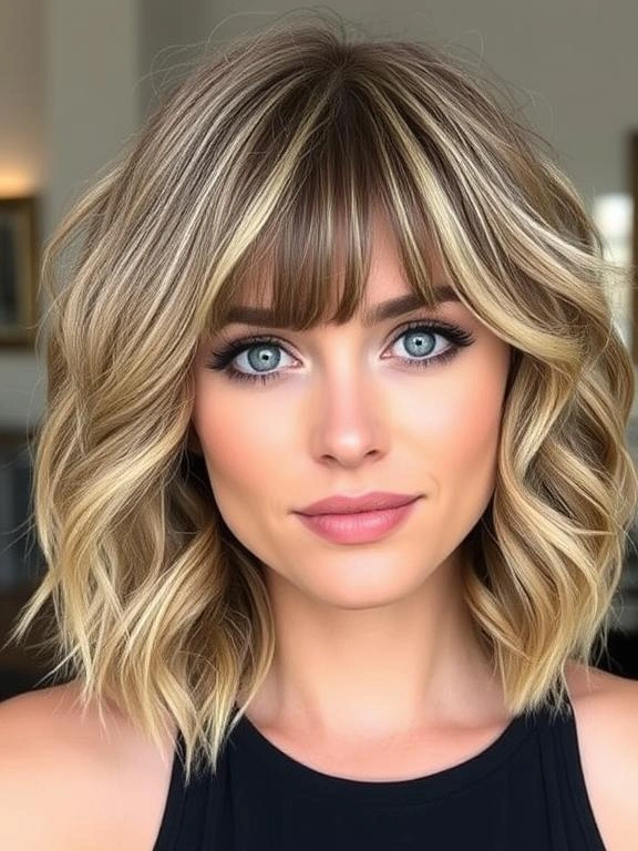 31 Chic Bob Hairstyles with Bangs Fresh Ideas for a Modern and Flattering Look 3 Wavy Bob with Curtain Bangs