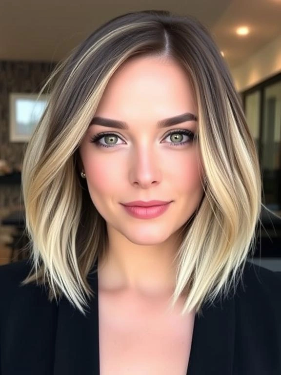 36 Flattering Lob Hairstyles for Fine Hair to Add Style and Volume 23 Lob with Bold Money Piece Highlights