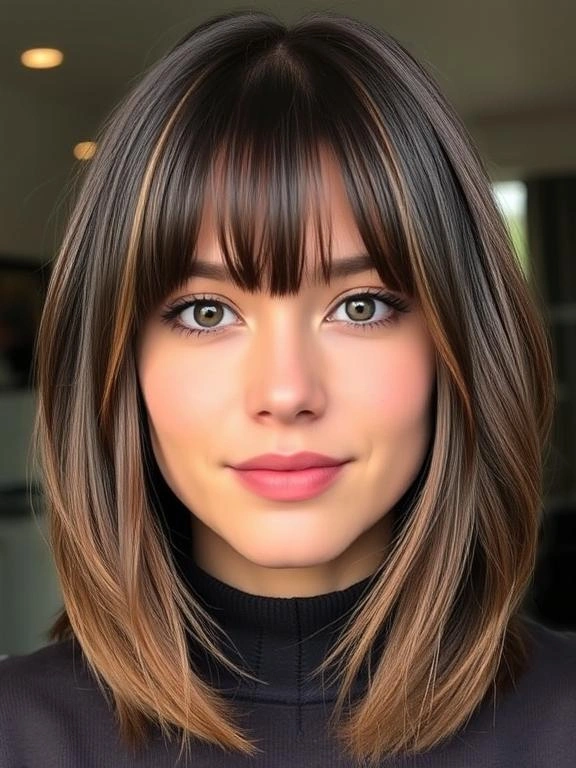 36 Flattering Lob Hairstyles for Fine Hair to Add Style and Volume 29 Brunette Lob with Caramel Highlights