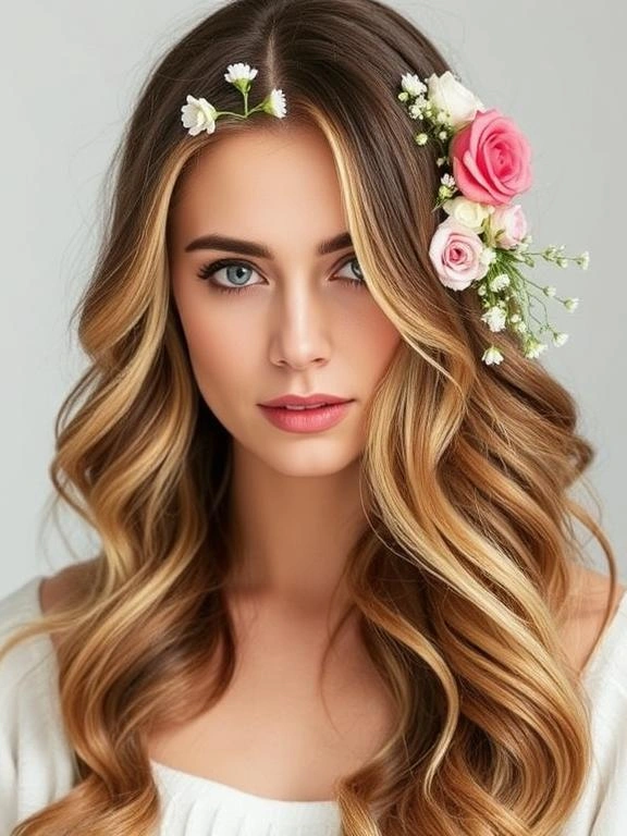 26 Spring Wedding Hairstyles: Gorgeous Looks for Brides & Guests 2 Romantic Loose Waves with Floral Accessories