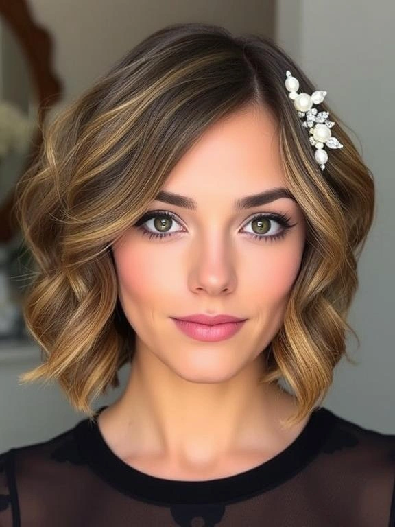 26 Spring Wedding Hairstyles: Gorgeous Looks for Brides & Guests 14 Wavy Bob with Hairpins