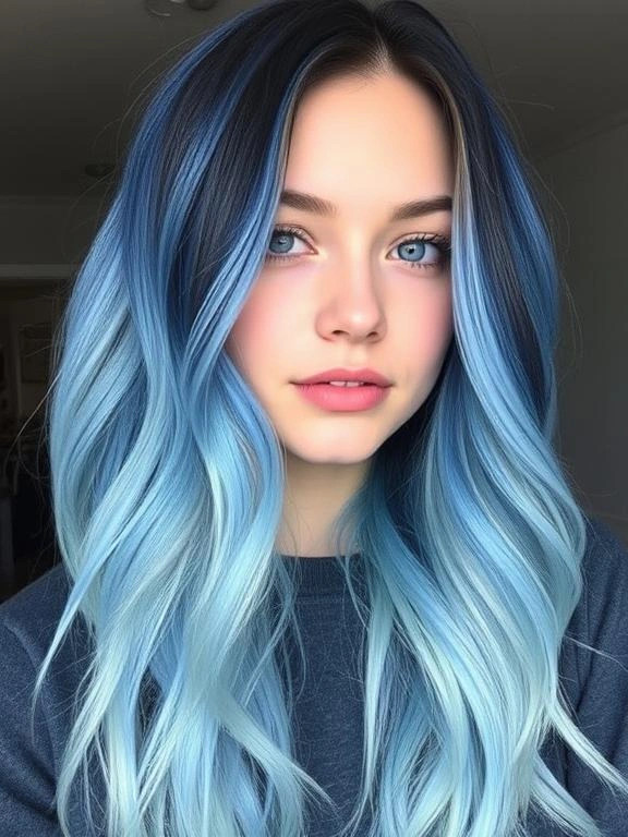 Trendy Spring Hair Colors for College Girls 15 Icy Blue Ombre