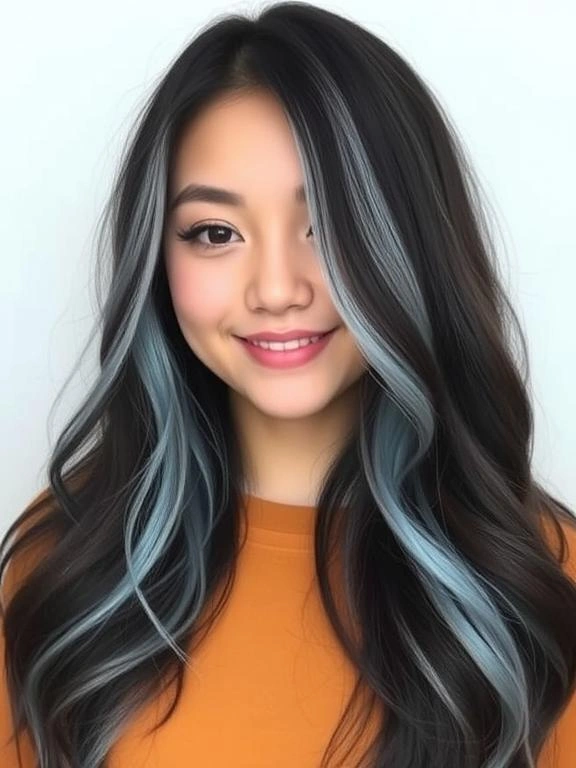 Trendy Spring Hair Colors for College Girls 18 Baby Blue Highlights