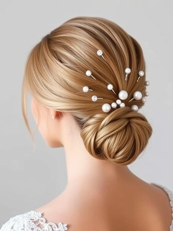 26 Spring Wedding Hairstyles: Gorgeous Looks for Brides & Guests 3 Elegant Low Bun with Pearls or Crystals
