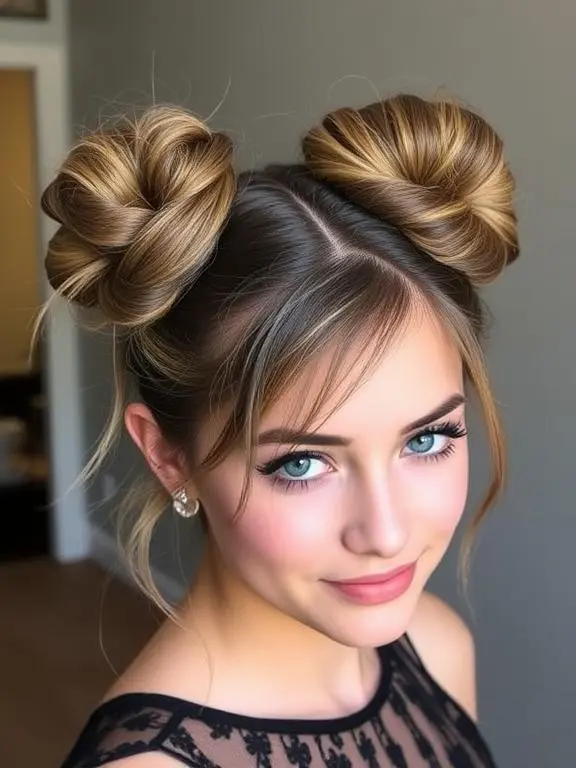 25 Elegant Prom Hairstyles for Medium-Length Hair: Stylish Ideas to Shine on Your Big Night 47 Half-up space buns for prom.