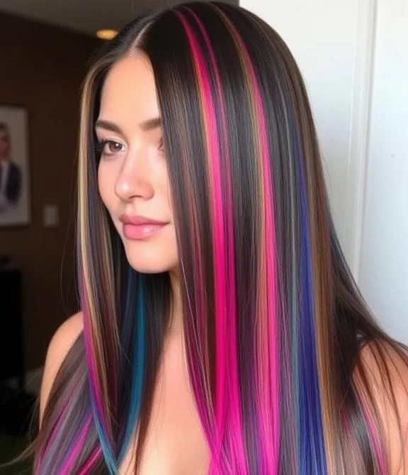 30 Gorgeous Straight Hairstyles: Chic and Effortless Ideas for a Polished Look 14 Straight hair with colored streaks