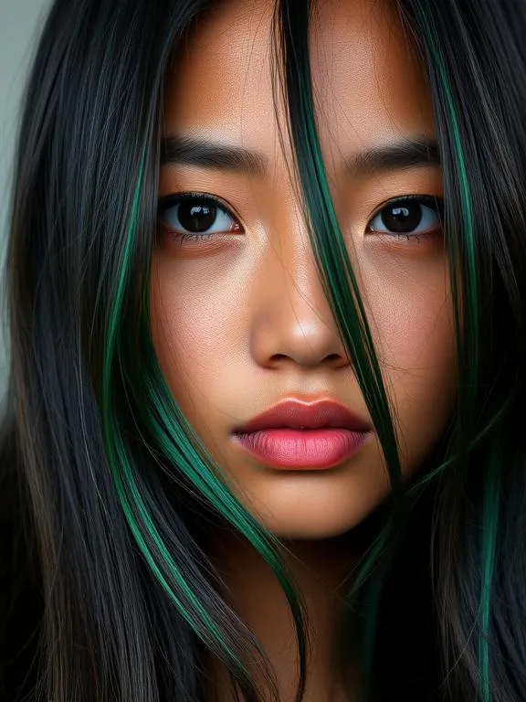 33 Gorgeous Hair Color Ideas for Brown Skin: Stunning Shades to Try Now 15 Dark hair with jewel-toned emerald green highlights.