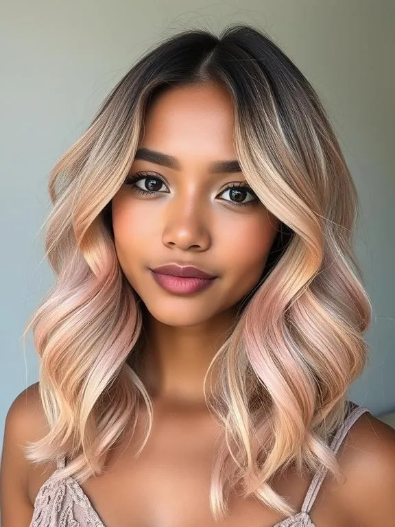 33 Gorgeous Hair Color Ideas for Brown Skin: Stunning Shades to Try Now 16 Soft pink and gold balayage blending seamlessly.