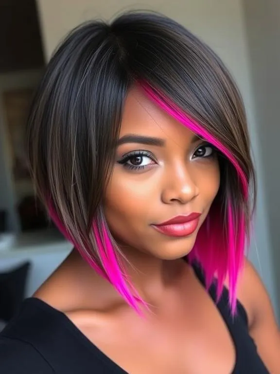 33 Gorgeous Hair Color Ideas for Brown Skin: Stunning Shades to Try Now 17 Dark brown hair with vibrant hot pink tips