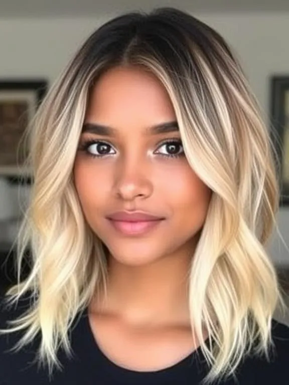 33 Gorgeous Hair Color Ideas for Brown Skin: Stunning Shades to Try Now 22 Dark roots blending into bright blonde highlights.