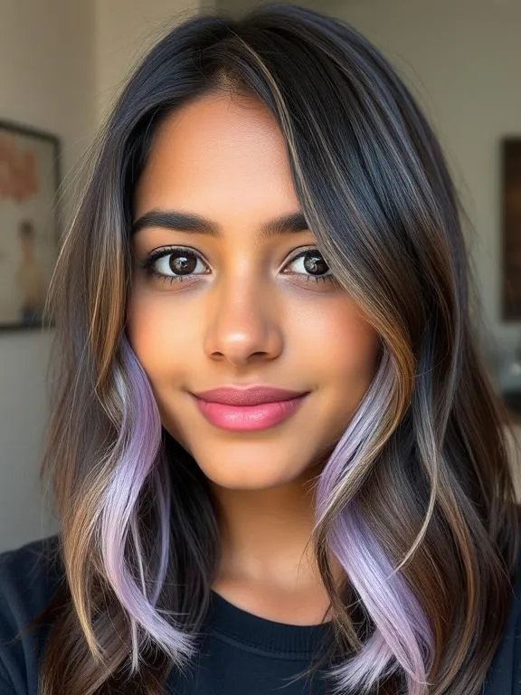 33 Gorgeous Hair Color Ideas for Brown Skin: Stunning Shades to Try Now 28 Dark brown hair with soft lilac-dyed tips.