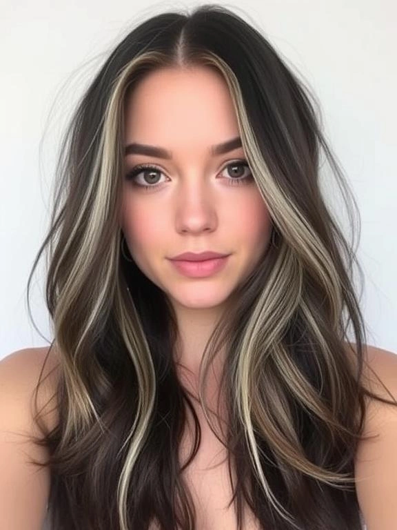 27 Chic Brown Hair with Silver Highlights Ideas for a Fresh and Stylish Look 12 Dark Brown Hair with Silver Streaks