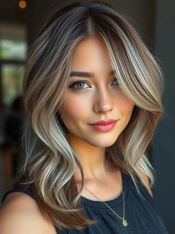 27 Chic Brown Hair with Silver Highlights Ideas for a Fresh and Stylish Look 19 Warm Brown with Cool Silver Tones
