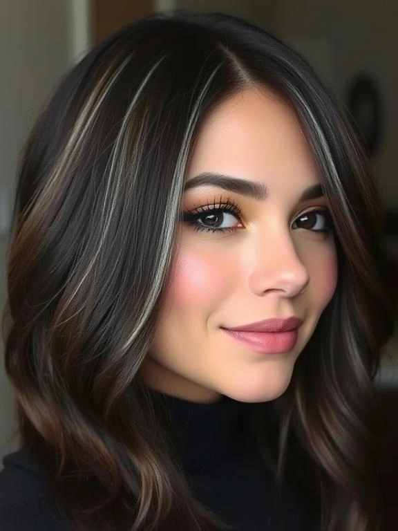 27 Chic Brown Hair with Silver Highlights Ideas for a Fresh and Stylish Look 21 Dark Mocha Brown with Silver Underlights