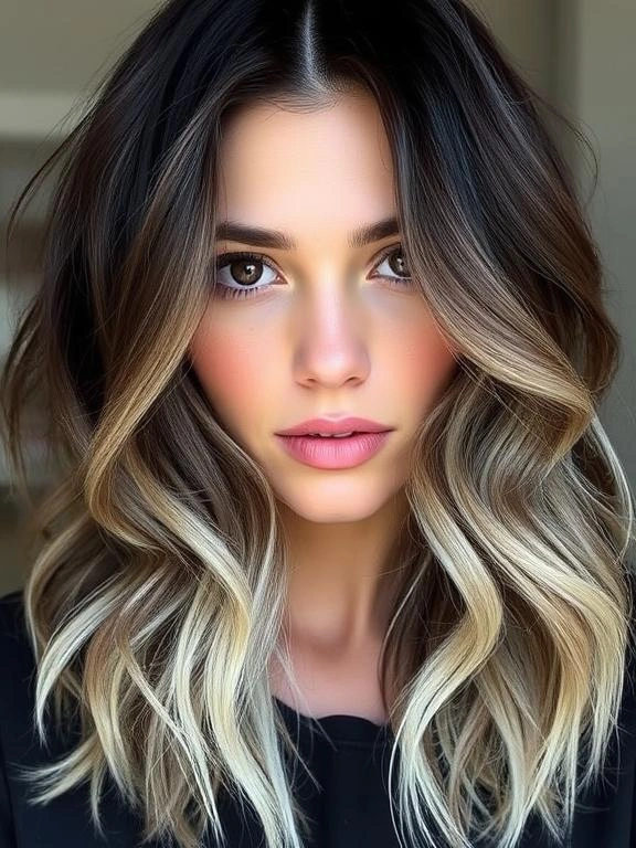 27 Chic Brown Hair with Silver Highlights Ideas for a Fresh and Stylish Look 27 Silver-tipped waves on Dark Brown Hair