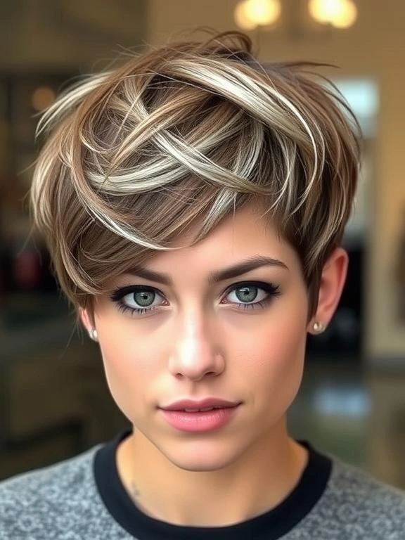 27 Chic Brown Hair with Silver Highlights Ideas for a Fresh and Stylish Look 28 Chestnut Brown Pixie Cut with Silver Streaks