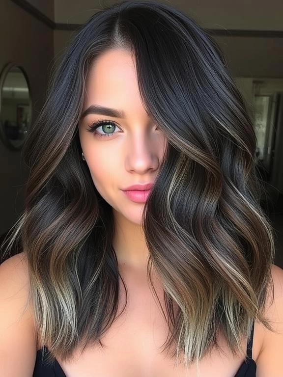 27 Chic Brown Hair with Silver Highlights Ideas for a Fresh and Stylish Look 5 Espresso Brown with Silver Peekaboo Highlights
