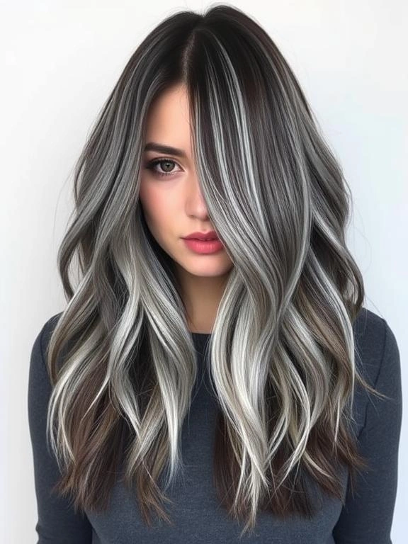 27 Chic Brown Hair with Silver Highlights Ideas for a Fresh and Stylish Look 10 Icy Silver Highlights on Dark Chocolate Hair