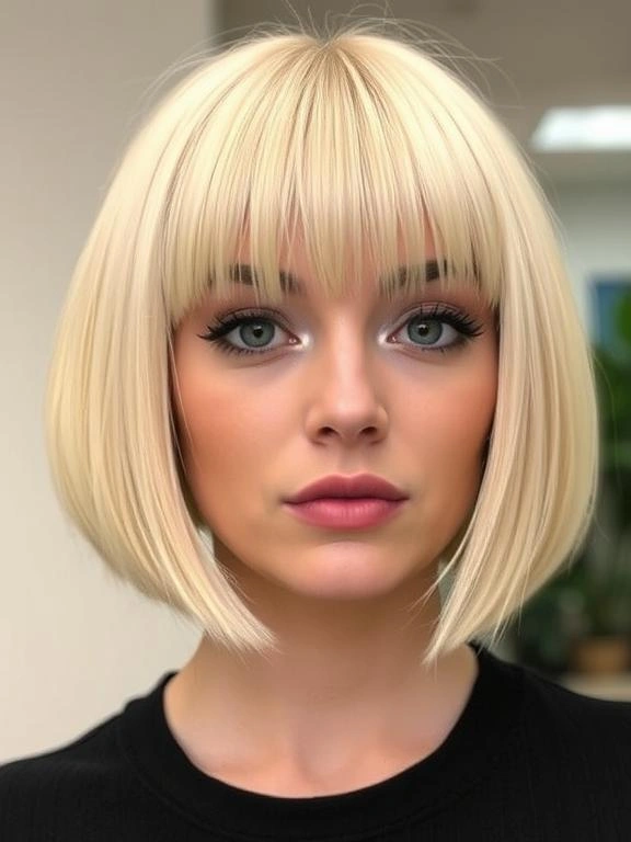 31 Modern Blonde Bob Hairstyles to Elevate Your Look 20 Blonde Bob with Blunt Bangs