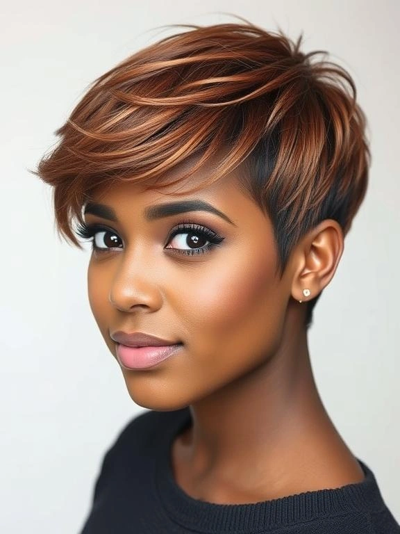 27 Trendy Pixie Hairstyles for Black Women: Hottest Trends to Overhaul Your Style 17 Textured Pixie with Copper Highlights