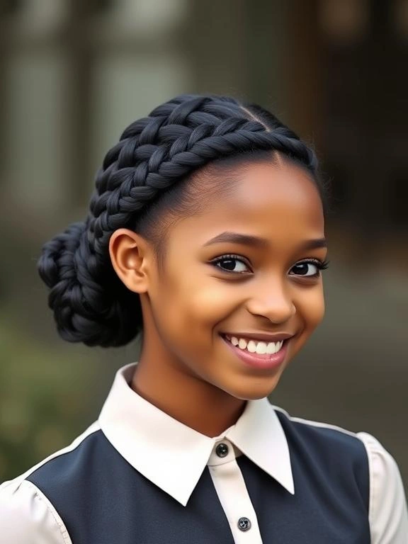25 Best Picture Day Hairstyles for Black Teenage Girls That Stay Perfect All Day 12 Low Braided Bun
