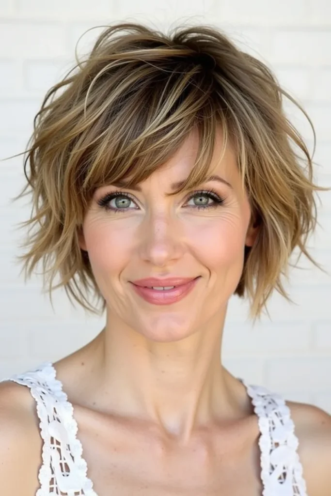 20 Unique Short Hairstyles for Thin Hair: Fresh & Flattering Looks 9 Flux Dev 8 Short Shag with Curtain BangsAlt Text Short shag wi 2