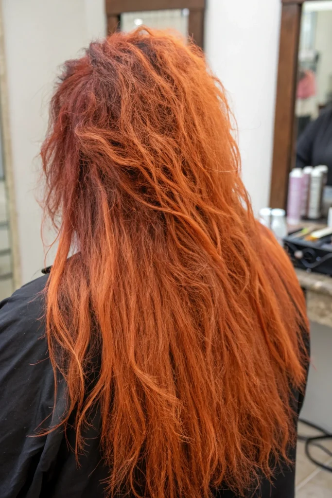 Say Goodbye to Orange Hair: Easy DIY Fixes for Brassy Bleach Mishaps 3 the image shows the back of a person s head with l 1