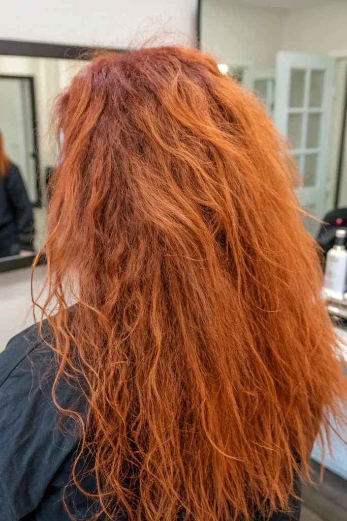 Say Goodbye to Orange Hair: Easy DIY Fixes for Brassy Bleach Mishaps 4 the image shows the back of a person s head with l